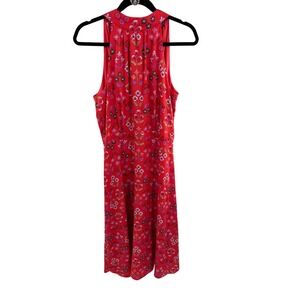 ANN TAYLOR Red Floral Print Sleeveless Tie Neck Midi Dress Womens Size S